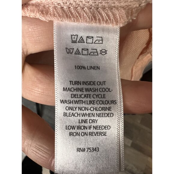 SIGRID OLSEN LINEN Button-Down Long Sleeve Tunic Shirt Womens L Peach CASUAL - Picture 9 of 10